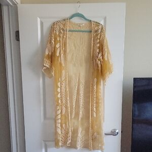 Rebellion Yellow/Gold And Cream Lace Cardigan /Kimono Size Small